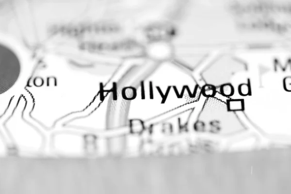 Hollywood Sobre Mapa Geográfico Reino Unido — Fotografia de Stock