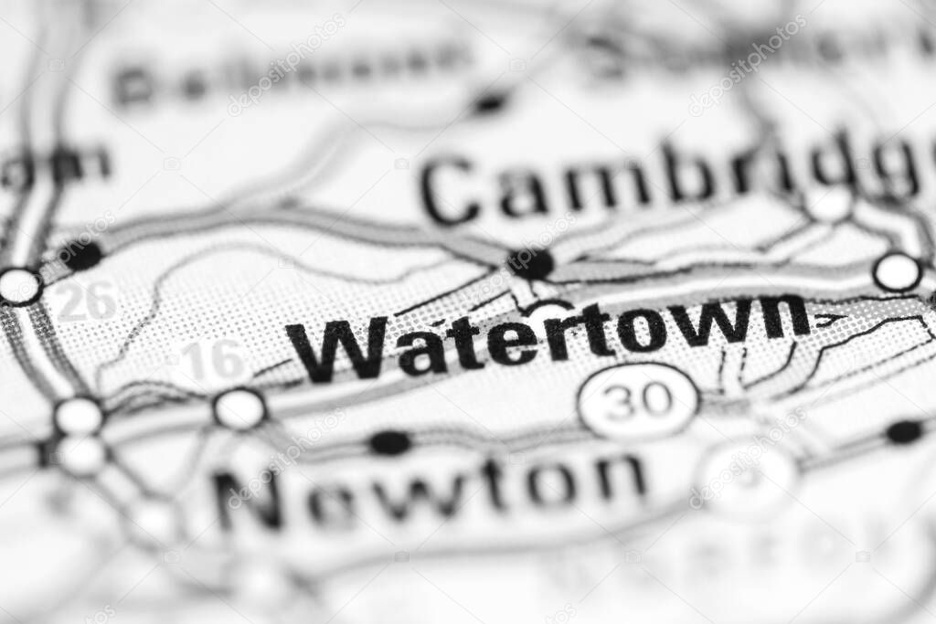 Watertown. Massachusetts. USA on a geography map