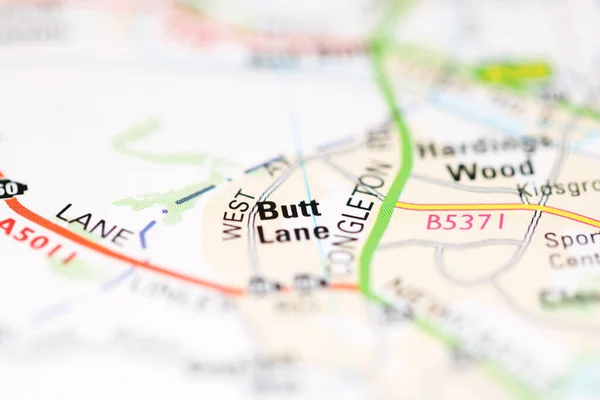 Butt Lane Sobre Mapa Geográfico Reino Unido — Fotografia de Stock