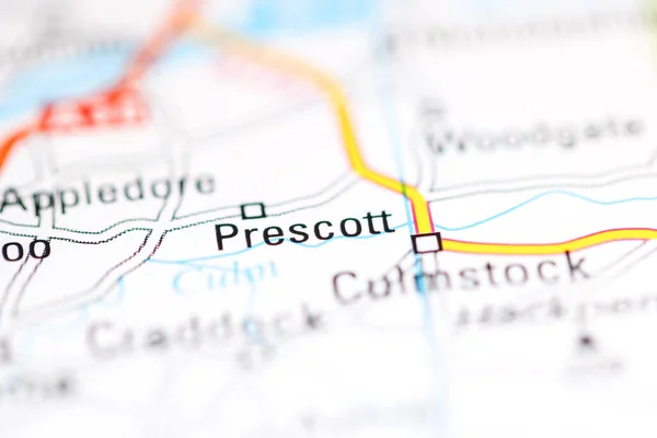 Prescott. United Kingdom on a geography map