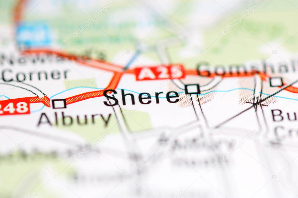 Shere. United Kingdom on a geography map