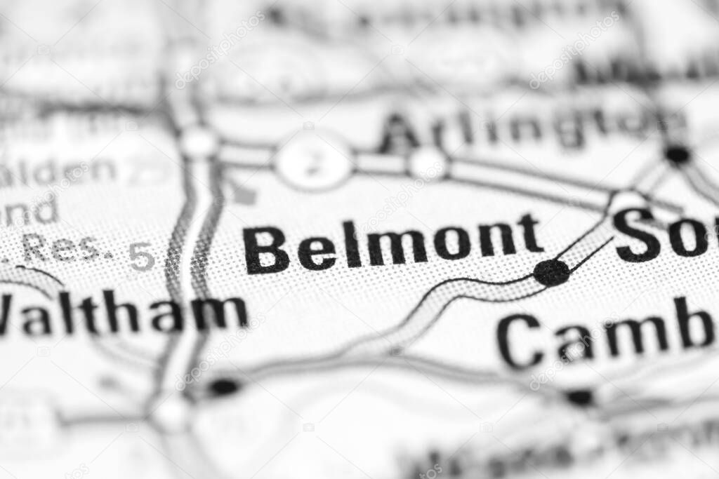 Belmont. Massachusetts. USA on a geography map