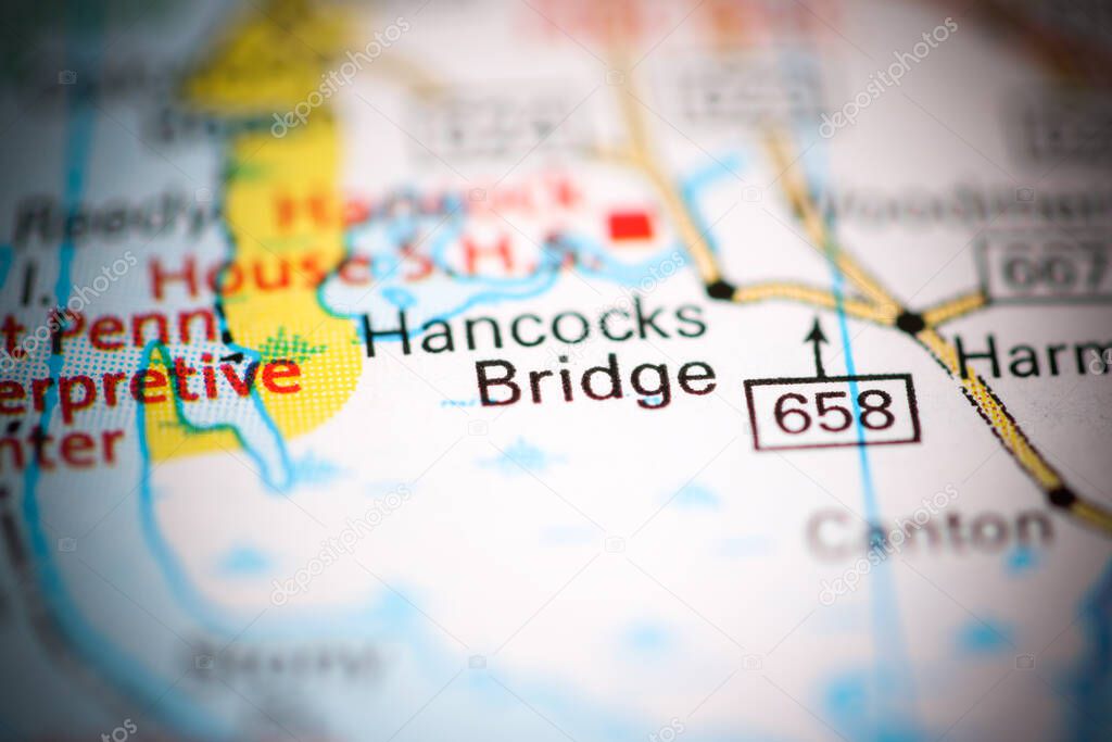 Hancocks Bridge. New Jersey. USA on a geography map