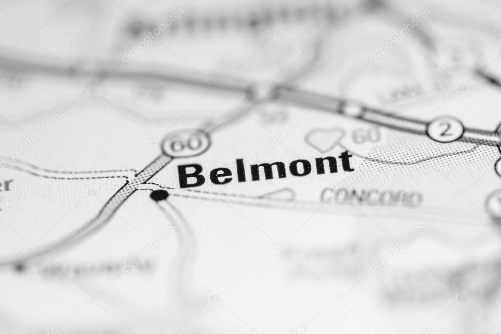 Belmont on a map of the United States of America