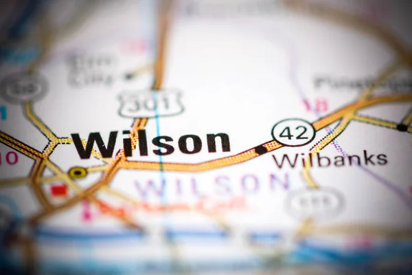 威尔逊Wilson 北卡罗莱纳州 地图上的美国 — 图库照片
