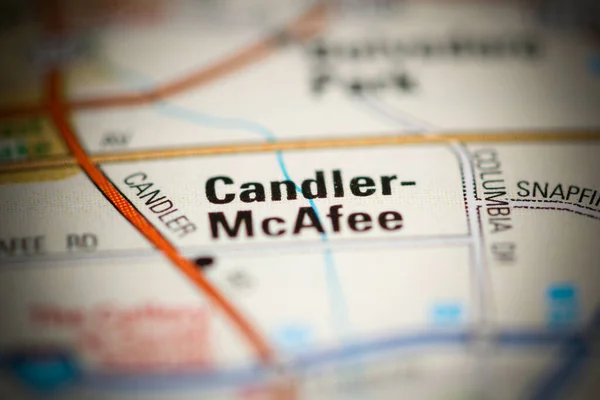 美利坚合众国地图上的Candler Mcafee — 图库照片