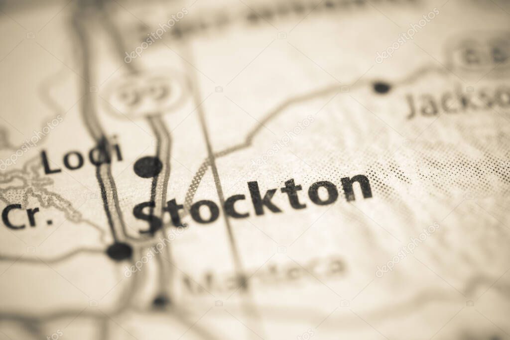 Stockton on a geographical map of USA