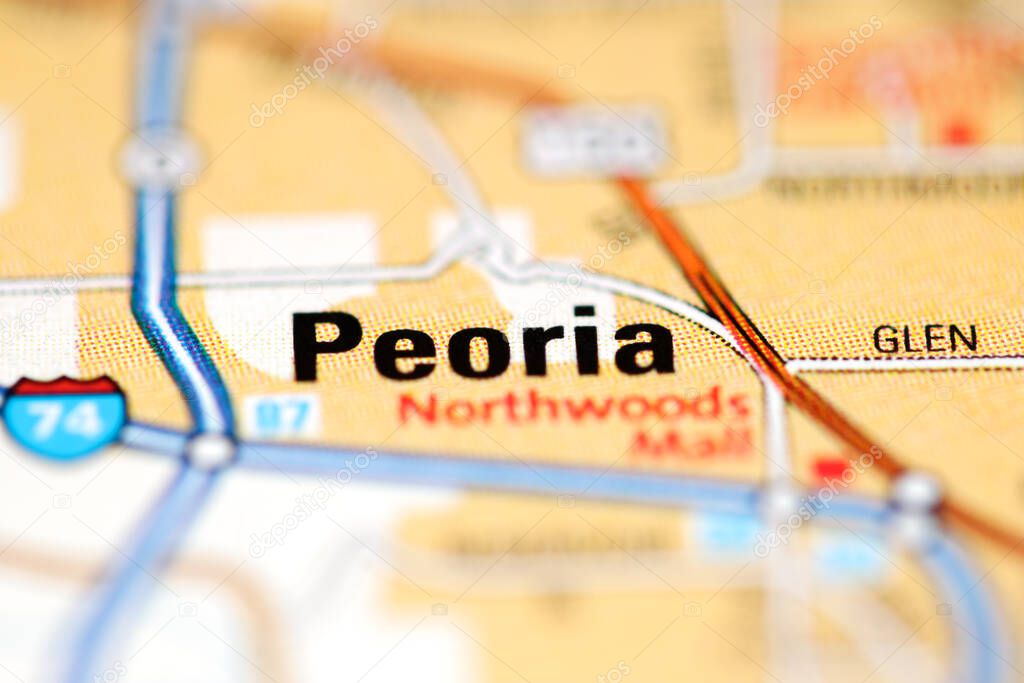 Peoria on a geographical map of USA