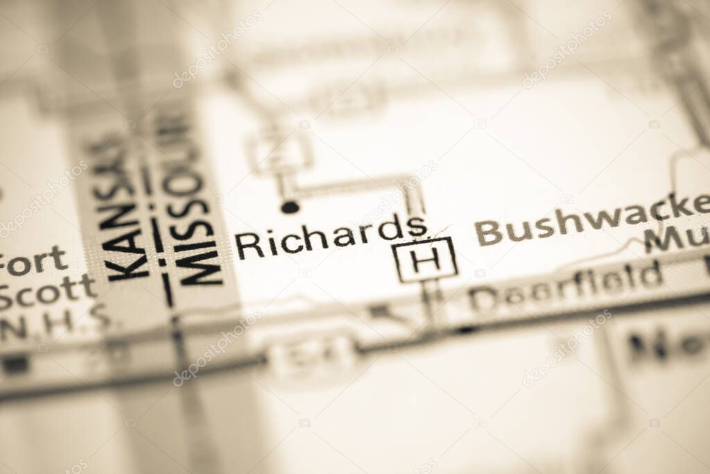 Richards. Missouri. USA on a geography map