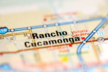 Rancho Cucamonga. California. USA on a geography map clipart