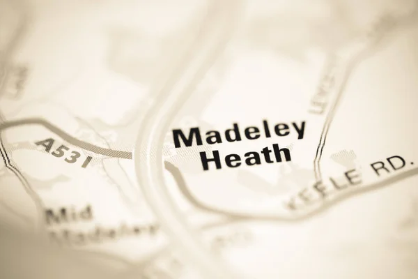 Madeley Heath Sobre Mapa Geográfico Reino Unido — Fotografia de Stock
