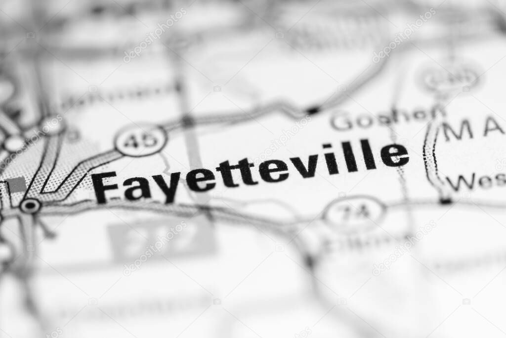 Fayetteville. Arkansas. USA on a geography map