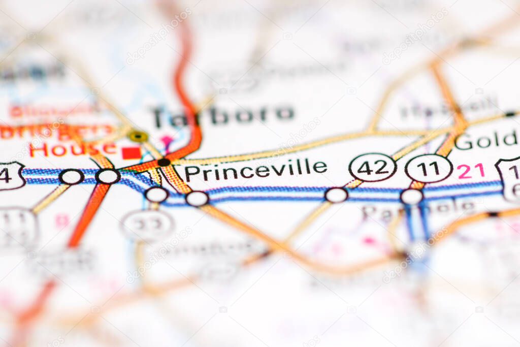 Princeville. North Carolina. USA on a geography map