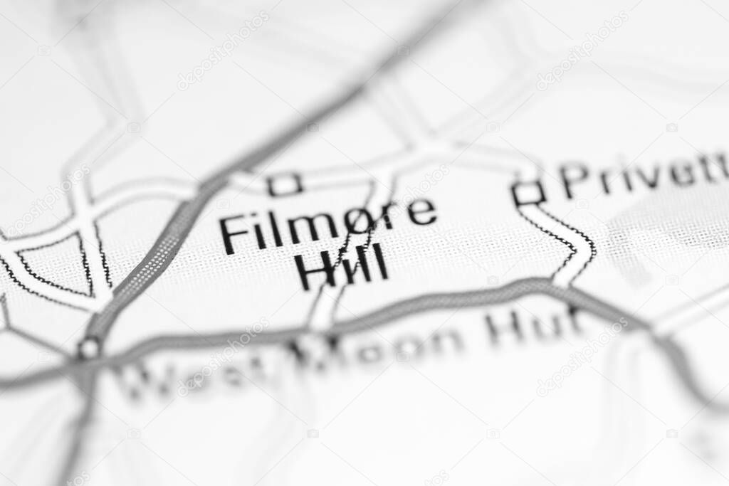 Filmore Hill. United Kingdom on a geography map