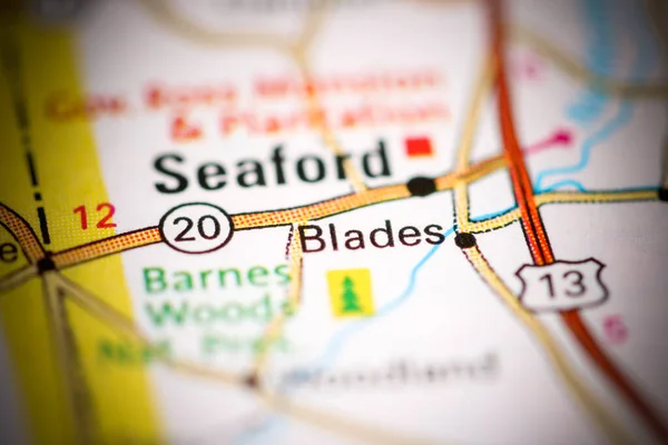 Blades. Delaware. USA on a geography map