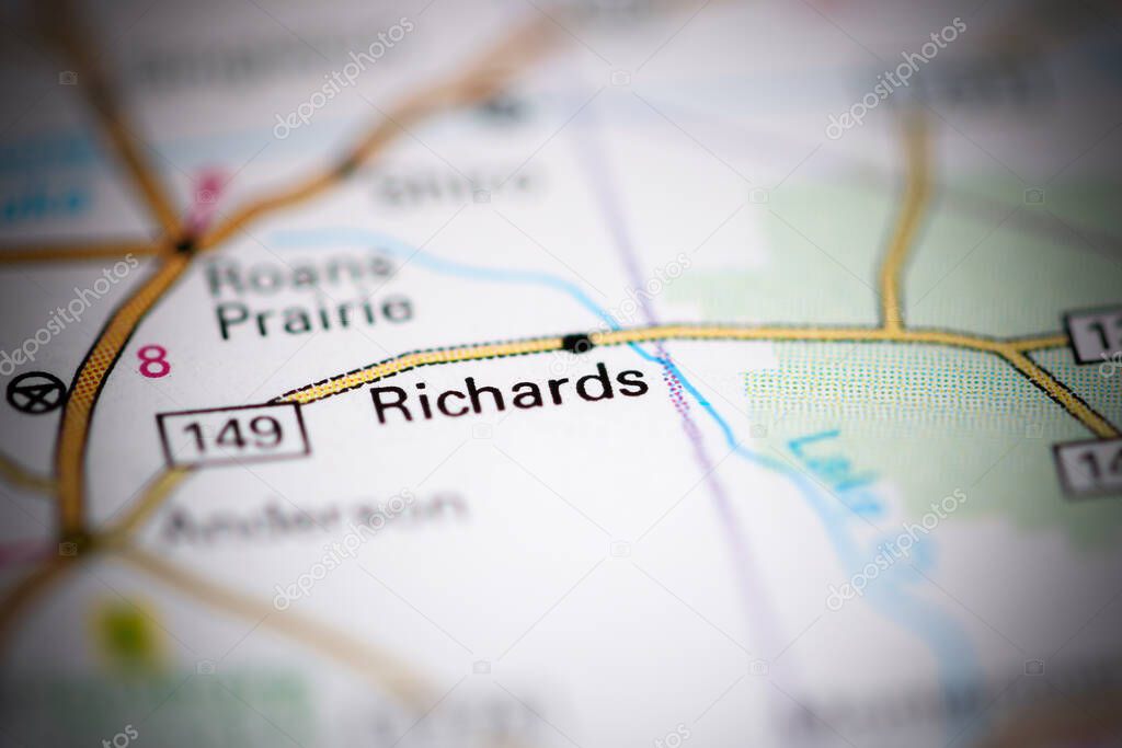 Richards. Texas. USA on a geography map