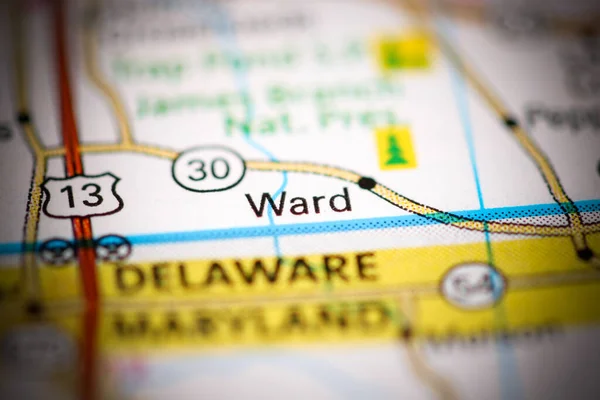 Ward. Delaware. USA on a geography map