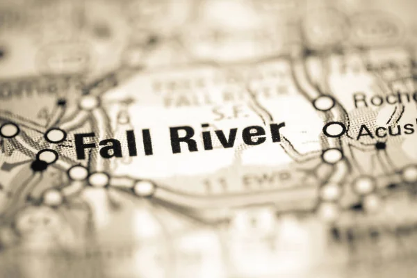 瀑布河 马萨诸塞州 地图上的美国 — 图库照片