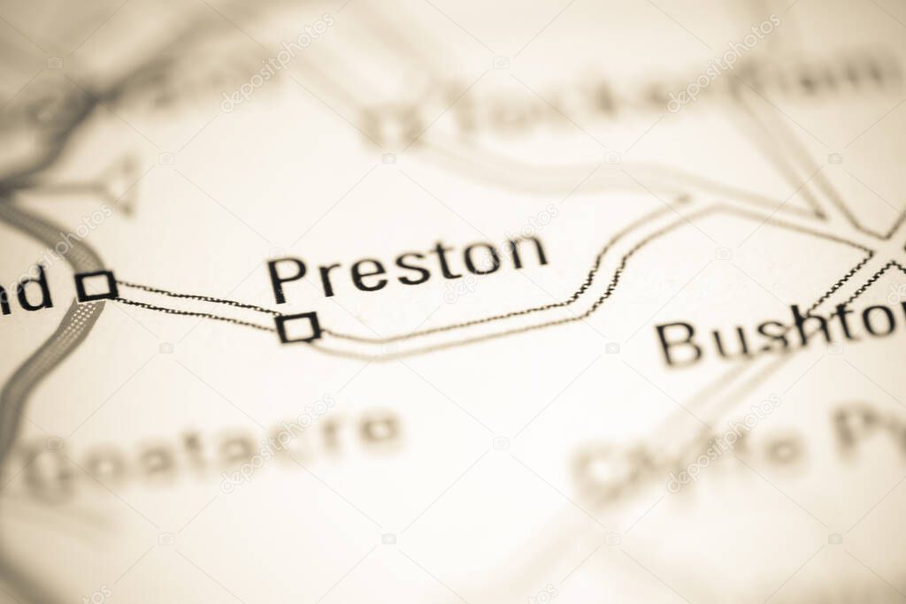 Preston. United Kingdom on a geography map