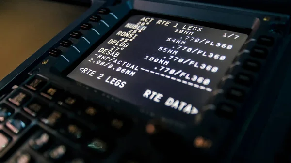 Barcelona Espanha Abril 2019 Close Flight Management Computer Input Display — Fotografia de Stock