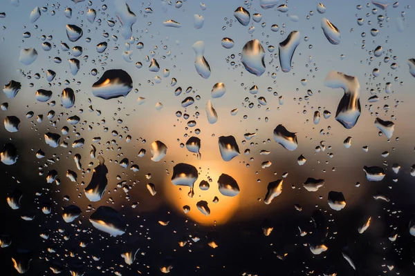 Raindrops Windowpane Light Setting Sun — Stock Photo, Image