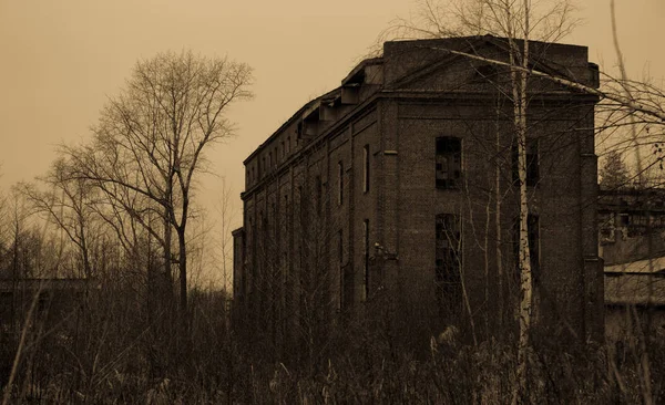Terrible Gloomy Ruins Abandoned Chemical Plant — Stock Photo, Image