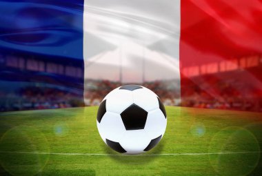 Futbol topu üzerinde yeşil alan Futbol Stadyumu ve Stadyumu arena