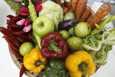 Asya taze sebze ve çok renkli kabaklar