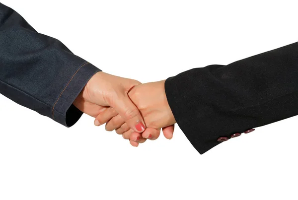 Podnikatelka handshake izolovat na bílém s ořezovou cestou — Stock fotografie