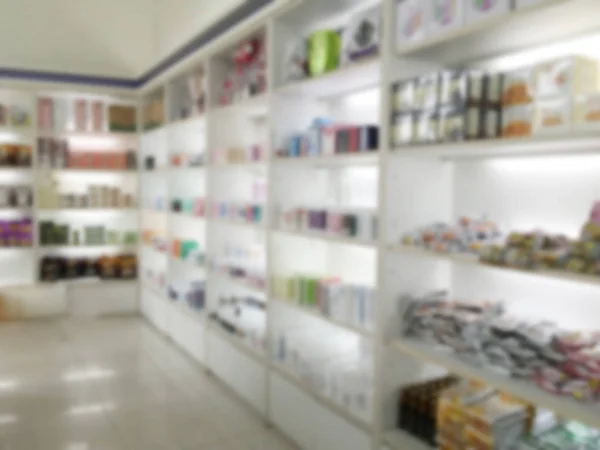 Desfocado armário de medicina e loja de medicamentos e farmácia farmácia — Fotografia de Stock