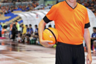 Futbol oyuncu topu Futbol Stadyumu arka plan üzerinde