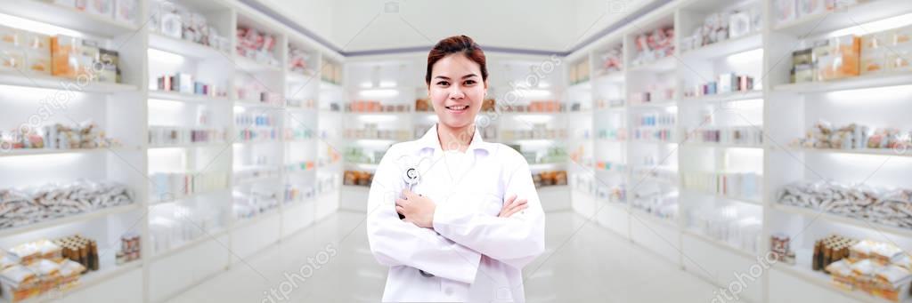 pharmacist chemist and medical doctor woman asia with stethoscop
