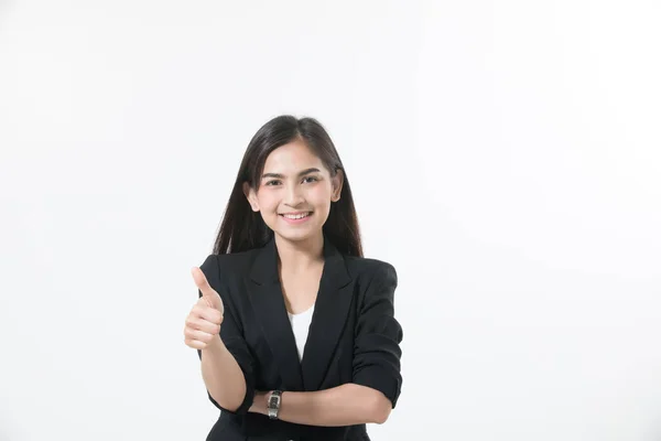 Asiatische Geschäftsfrauen lächeln und geben Handzeichen für die Arbeit — Stockfoto