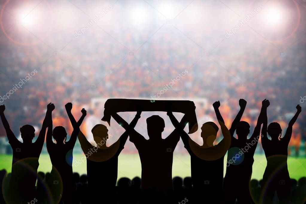 silhouettes of Soccer fans in a match and Spectators at football