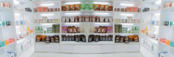 Panorama en botiquín y tienda medicina y farmacia dru —  Fotos de Stock