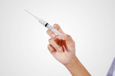 Doktor tıbbi enjeksiyon şırınga ve tıp plastik v holding