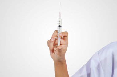 Doktor tıbbi enjeksiyon şırınga ve tıp plastik v holding