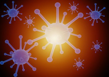 Coronavirus hastalığının soyut hali COVID-19 enfeksiyonu. Koyu arka planda kırmızı kan hücreleri olan tıbbi bir hastalık.