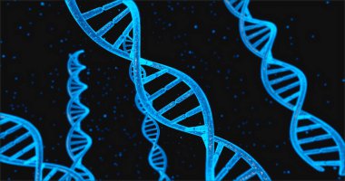 Mavi DNA yapısı ve insan DNA sistemi altında hücreler 3 boyutlu illüstrasyon 