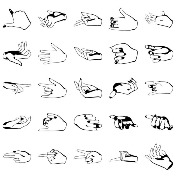 Female hands with manicure, vector set of beautiful woman hands isolated on white background