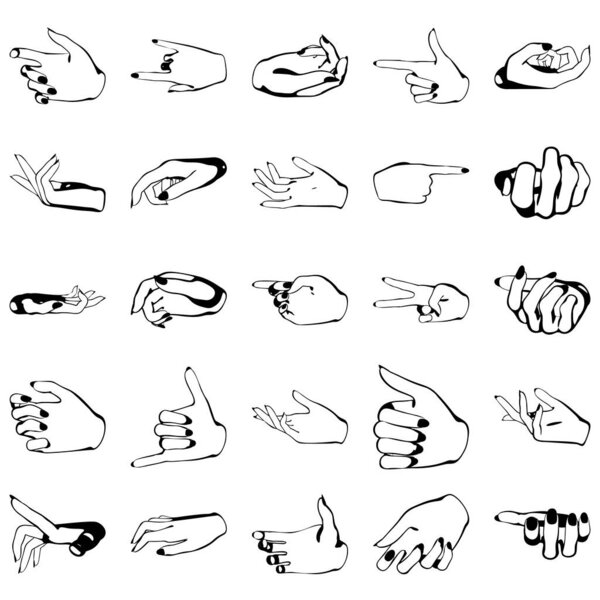 Female hands with manicure, vector set of beautiful woman hands isolated on white background