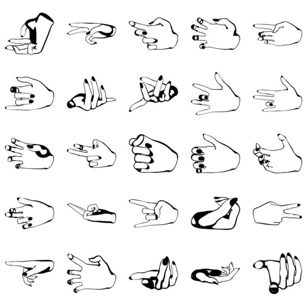 Female hands with manicure, vector set of beautiful woman hands isolated on white background