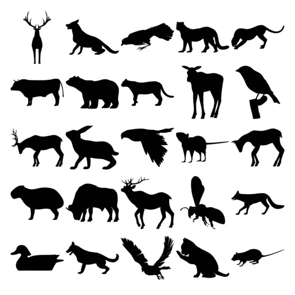 Conjunto Animales Ciervo Lobo Cuervo Leopardo Guepardo Toro Oso Polar — Vector de stock