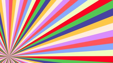 Soyut yıldız patlaması arka planında sarı, mor, kırmızı, turuncu, yeşil, mavi ışınlar. Sancak vektör illüstrasyonu.