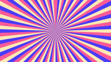 Soyut yıldız patlaması arka planında pembe, mavi, sarı, kırmızı ışınlar. Sancak vektör illüstrasyonu.