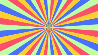 Kırmızı, sarı, mavi ve yeşil ışınlı soyut yıldız patlaması arkaplanı. Sancak vektör illüstrasyonu.