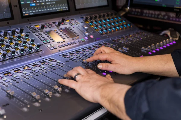 Large panel of the stage controller with screens — Stock Photo, Image