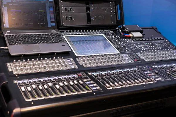 Large panel of the stage controller with screens Royalty Free Stock Photos