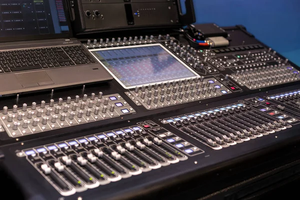 Large panel of the stage controller with screens Royalty Free Stock Images