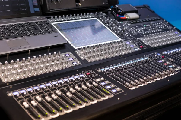 Large panel of the stage controller with screens Royalty Free Stock Images